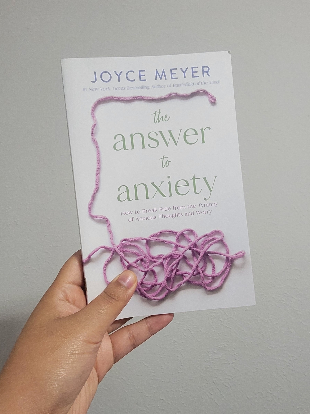 Joyce Meyer "The Answer to Anxiety" Paperback - White with Pink Yarn